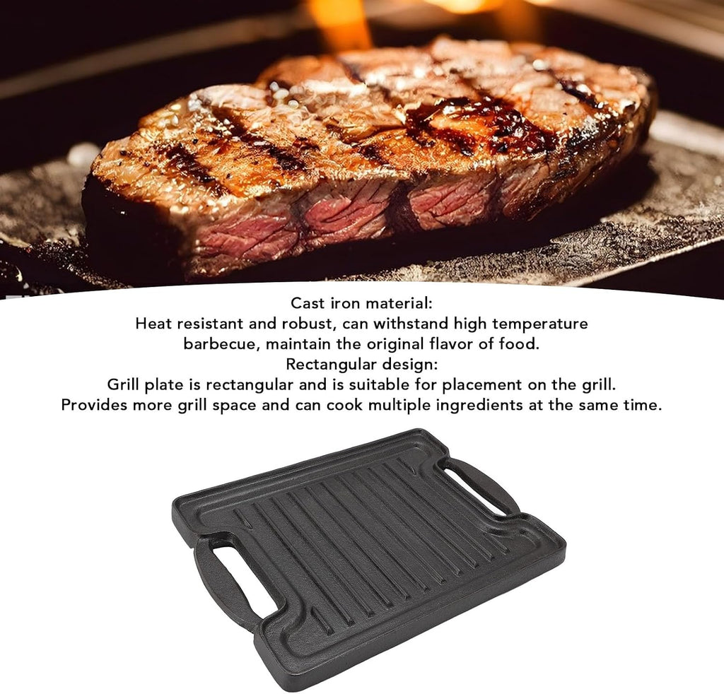 Grilling Plate,Rectangular Cast Iron Indoor Barbecue Griddle Korean BBQ Grill Pan Barbecue Skillet Pan Cooking Grill Plate Steaks Baking Tray Non Stick Griddle for Family Dinning
