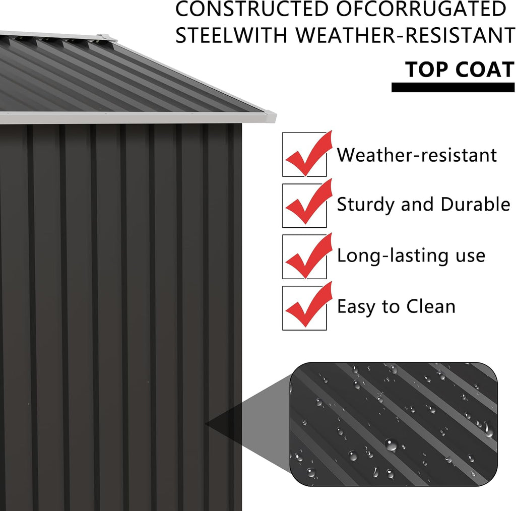 YOPTO 5.4x4.27 FT Outdoor Storage Shed, Metal Garden Tool Shed with Sloping Roof and Lockable Doors for Backyard Garden Patio Lawn, Grey