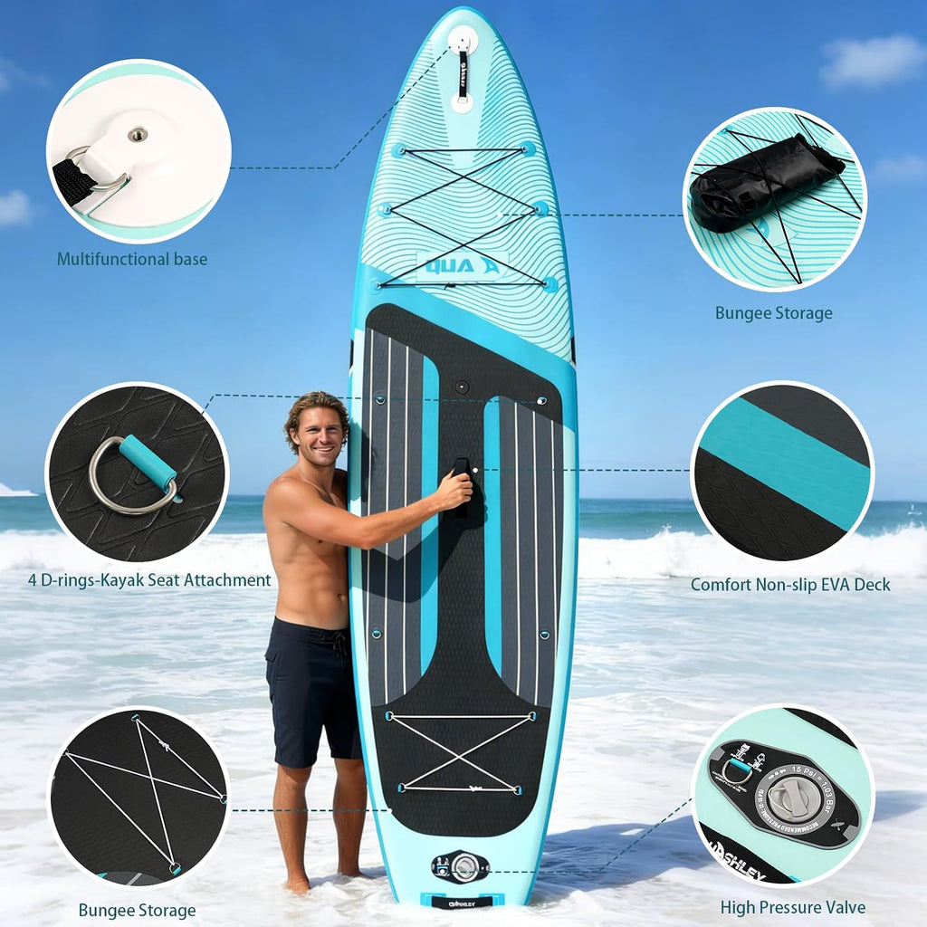 Quashley Inflatable Stand Up Paddle Board,Inflatable Paddleboards 32/34 Inch Wide,All Around SUP for Beginners with Lightweight Paddle,Hand Pump,Backpack,Leash,Durable & Portable iSUP Board