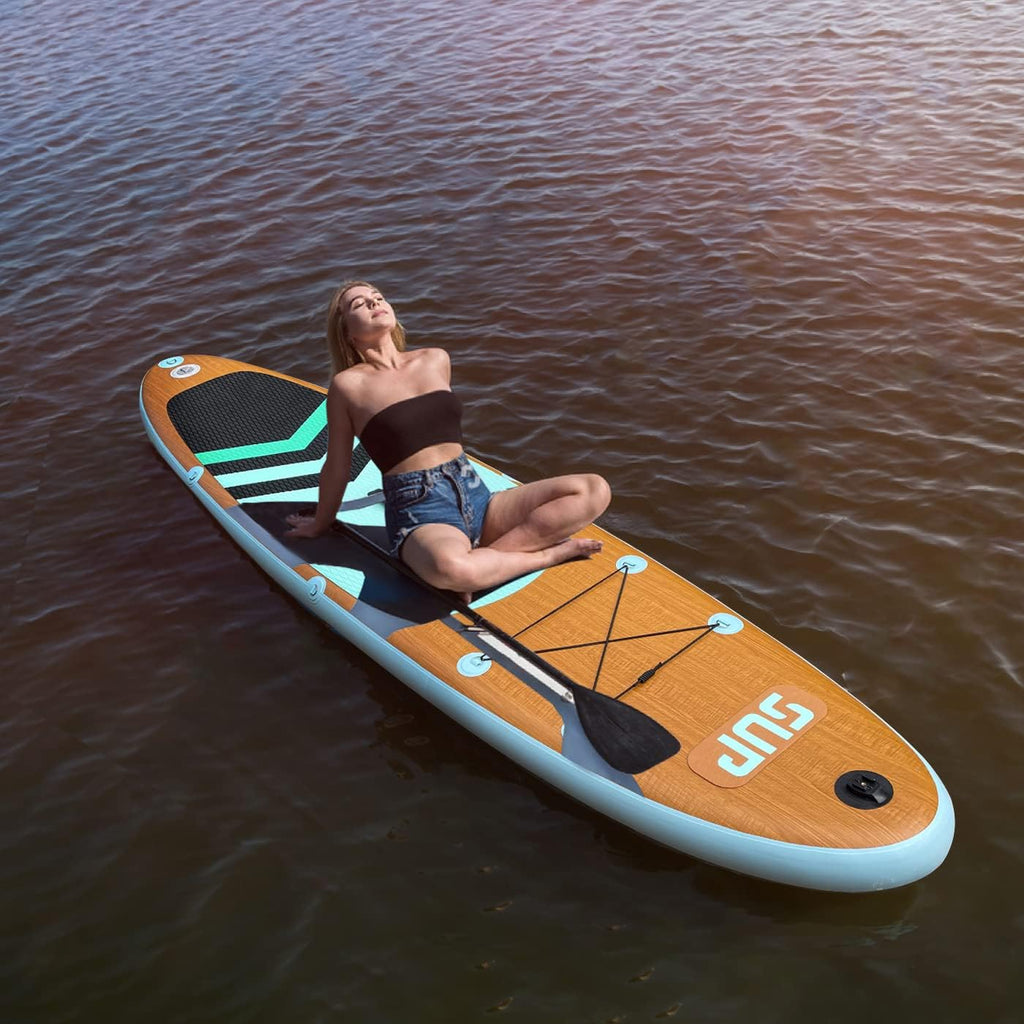 Inflatable Stand Up Paddle Board (6 Inches Thick), ISUP Package W/Premium SUP Accessories & Backpack, Non-Slip Deck,Fins, Adjustable Paddle, Leash, Hand Pump,Standing Boat for Youth & Adult