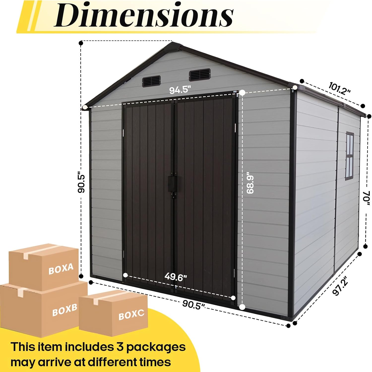 8x8ft Resin Outdoor Storage Shed with Floor and 2 Windows, Plastic Sheds & Outdoor Storage Clearance for Patio Furniture, GardenTools, Bike Accessories and Lawn Mower, Brown+White