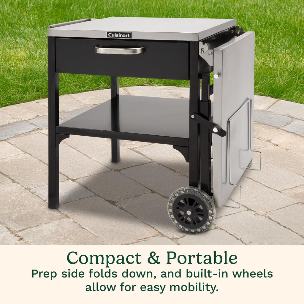 Cuisinart Prep 'n Cook Outdoor Table and Grill Stand, Stainless Steel Folding Table with Wheels, 48' x 24' Prep Station for Home BBQ, Tailgates, Cookouts