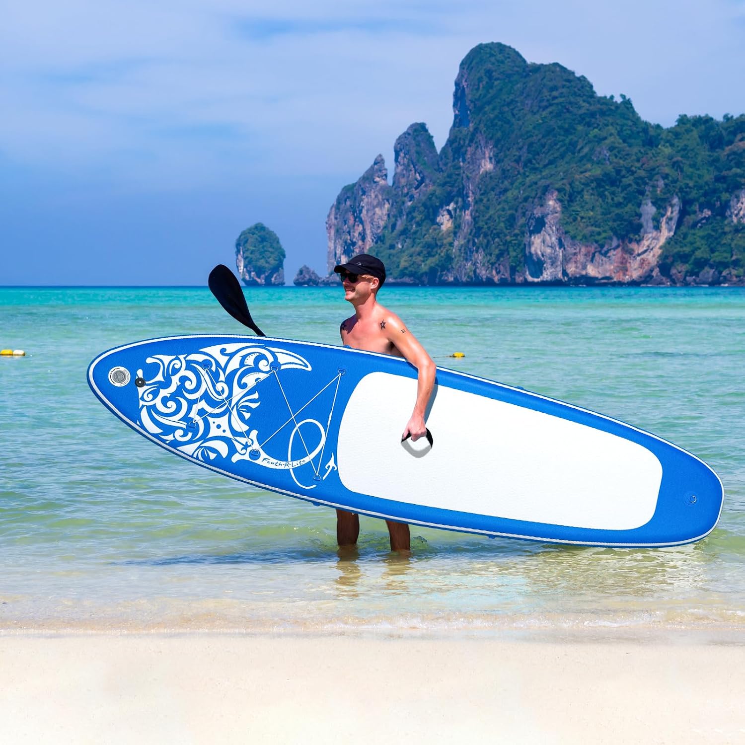 FEATH-R-LITE Inflatable Paddle Board Stand Up Paddleboards for Adults SUP with Premium Accessories Pump, Adjustable Paddle, Leash, Three Fins, Backpack