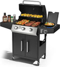 Bonnlo 3 Burner Propane Grills with Side Burner and Porcelain-Enameled Grates, 46000BTU Gas Grill with Side Shelf and Portable Rolling Wheels, Grill for Outdoor Cooking BBQ Patio Backyard