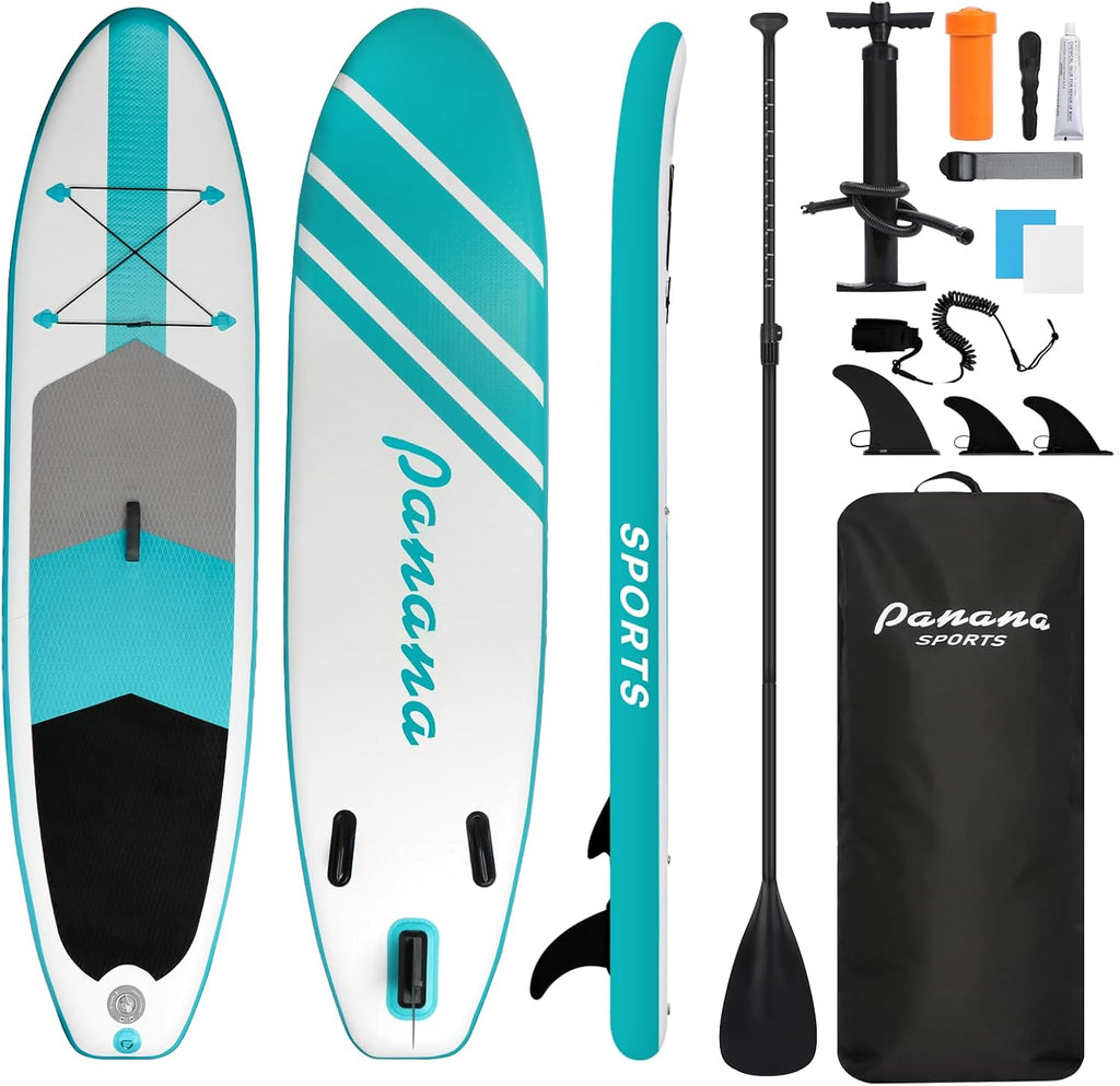 Panana Inflatable Stand Up Paddle Board 10'/10'8''x30''/32''x6'' iSUP Non-Slip Deck Paddleboard for Adults Beginners Youth, with Paddle Pump Fins Leash Backpack