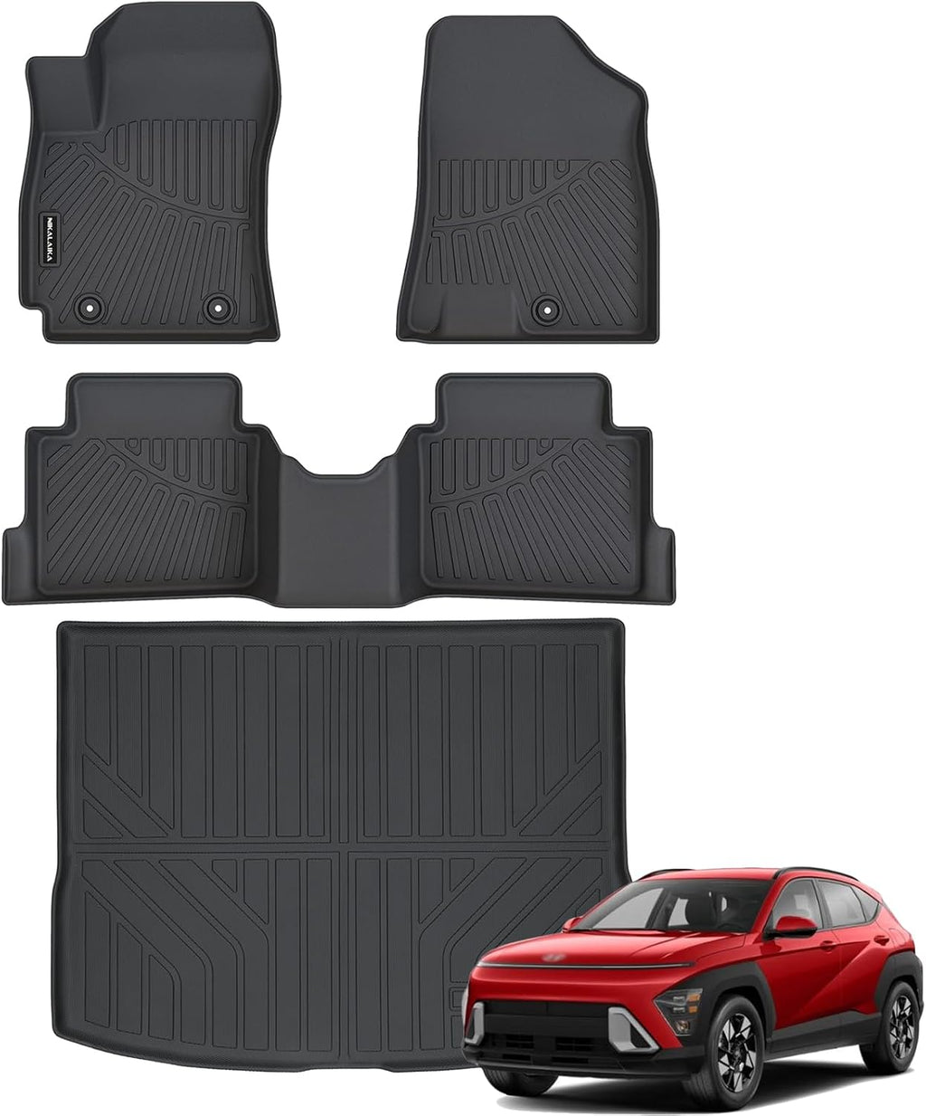 Floor Mats & Cargo Liner for 2024 2025 2026 Hyundai Kona SEL/SE/N Line/Limited All Weather Protection TPE Rubber Full Set Automotive Mat Accessories, Black (Not for Electric Models)