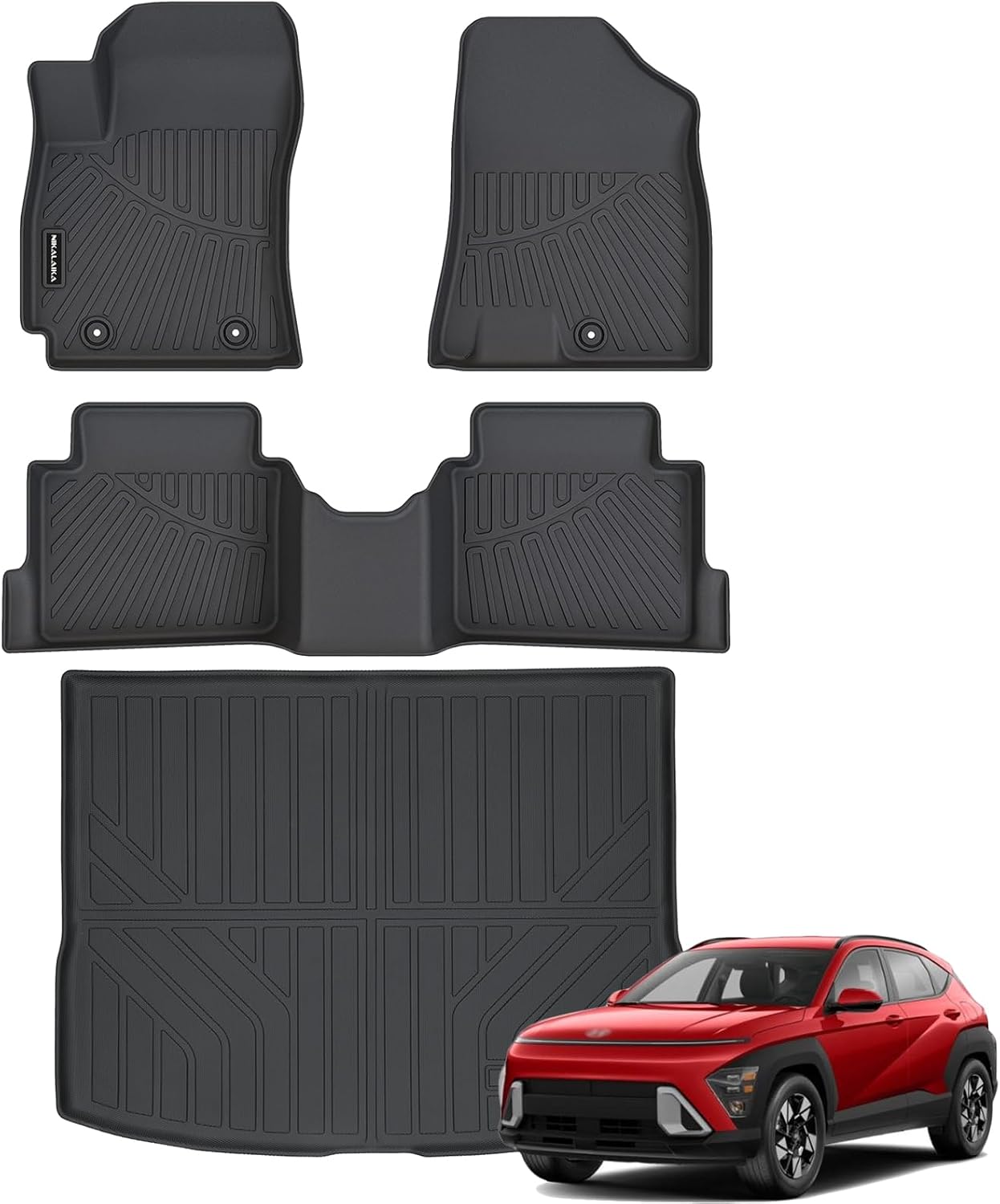 Floor Mats & Cargo Liner for 2024 2025 2026 Hyundai Kona SEL/SE/N Line/Limited All Weather Protection TPE Rubber Full Set Automotive Mat Accessories, Black (Not for Electric Models)