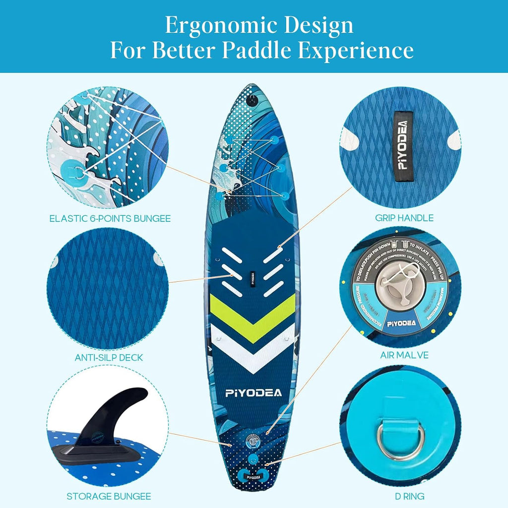 Paddle Boards for Adults, 10'6'/11'/11'6' Inflatable Paddle Board, Super Non Slip Eva, Stand Up Paddle Board with Removable Fins, Adjustable Paddle, Pump, Shoulder Strap, Leash, Standing Boat