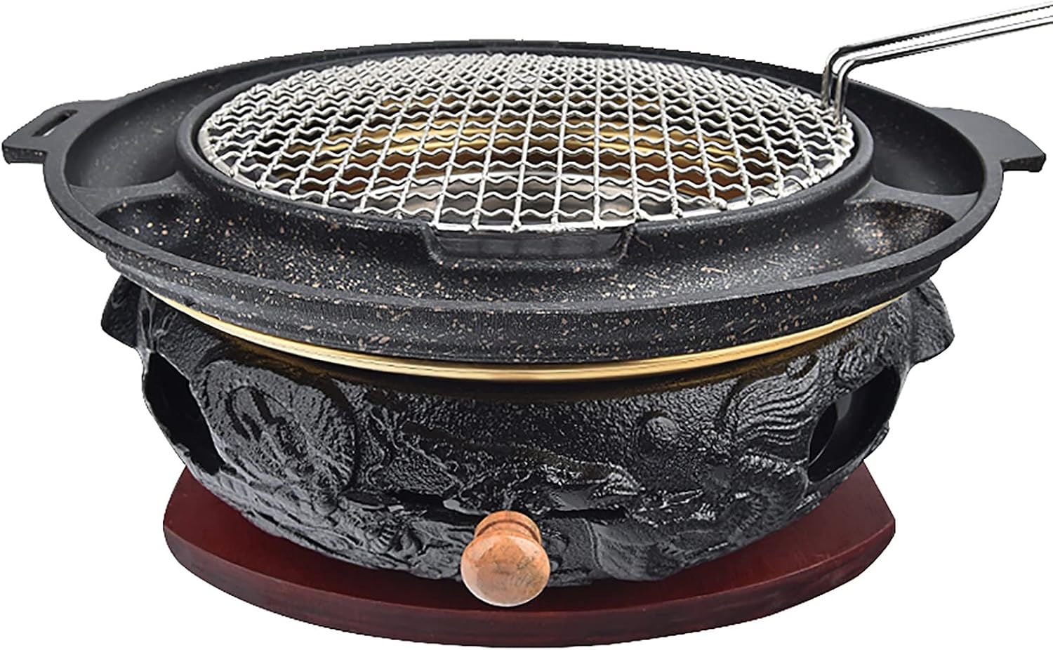 BBQ Barbeque Barbecue Grill, BBQ, Top Korean Smokeless Charcoal Dragon Pattern Cast Iron Grill, Maifan Stone Baking Pan, 18 Styles (Color : P)