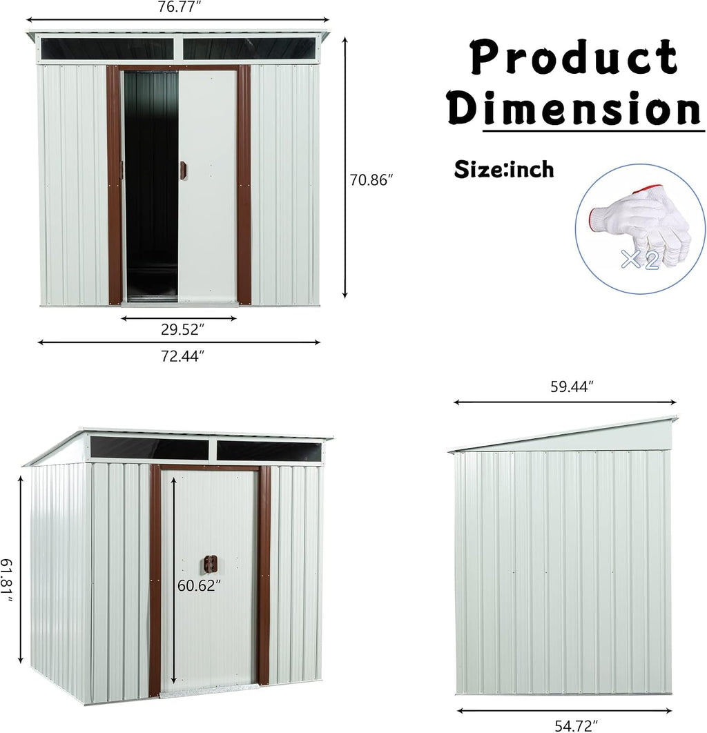 6X5 FT Outdoor Storage Shed, Waterproof Metal Garden Sheds with Lockable Door, Steel Tool Storage Buildings Shed & Outdoor Storage House for Garden, Backyard, Patio, Lawn, Trash Cans(White)
