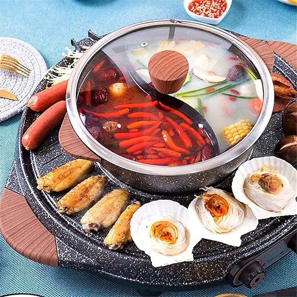 2100W Korean BBQ Electric Grill Multifunctional Indoor Hot Pot & Teppanyaki Grill with Intelligent Temperature Control and Divider for Family Gatherings