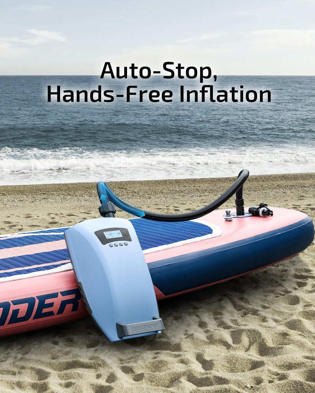 Swonder Seawolf Dual-Power Paddle Board Pump, 2X Faster Electric Air Pump for SUP & Kayak, 20 PSI with Dual Cylinders, Active Cooling, 6000mAh Battery & Car Adapter, Plug Adaptable Up to 17V DC
