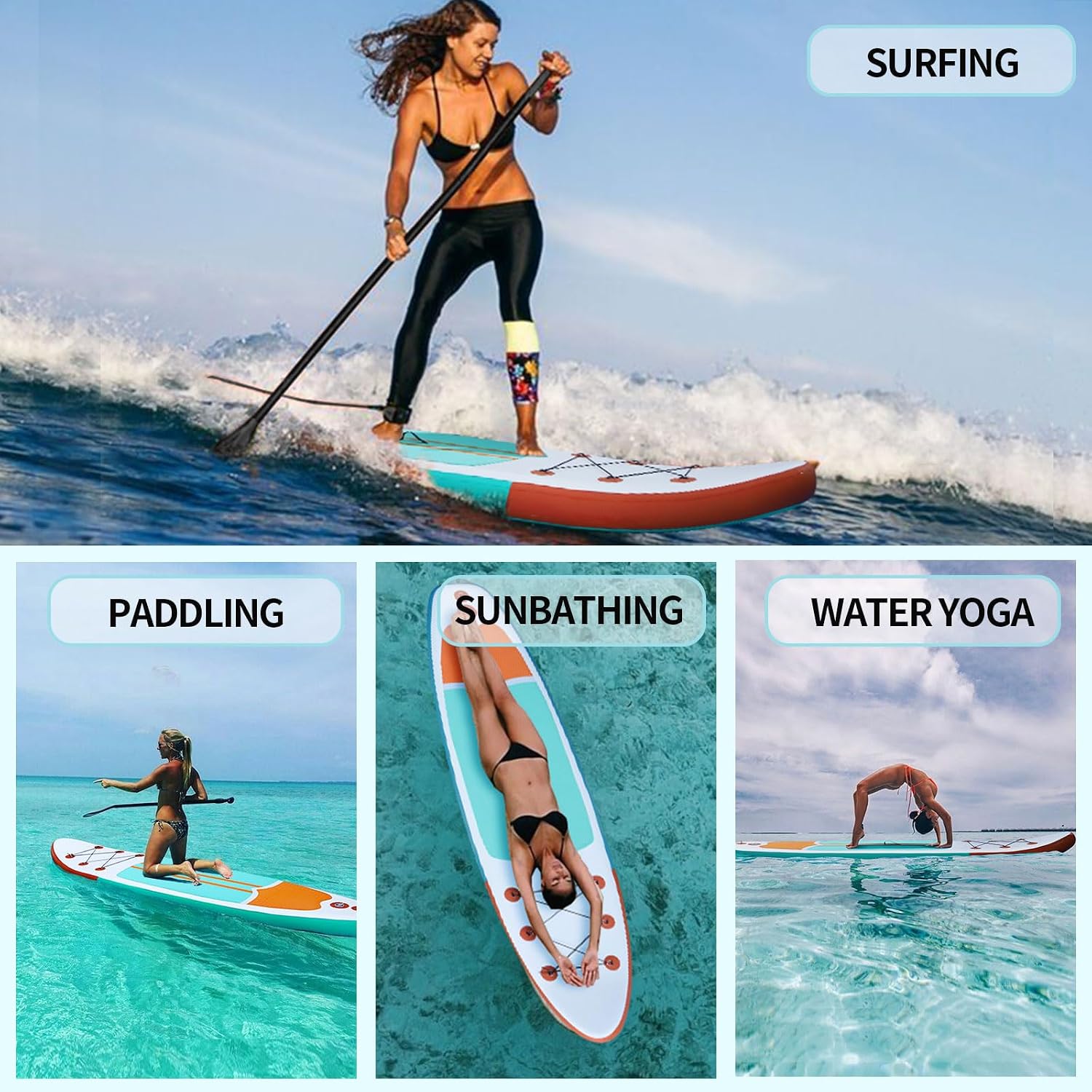 XHYCPY Inflatable Paddle Boards Stand Up Paddleboard Wide Stable with Premium SUP Paddle Board Accessories for All Skill Levels with Fins, Adjustable Paddle, Pump, Backpack, Leash