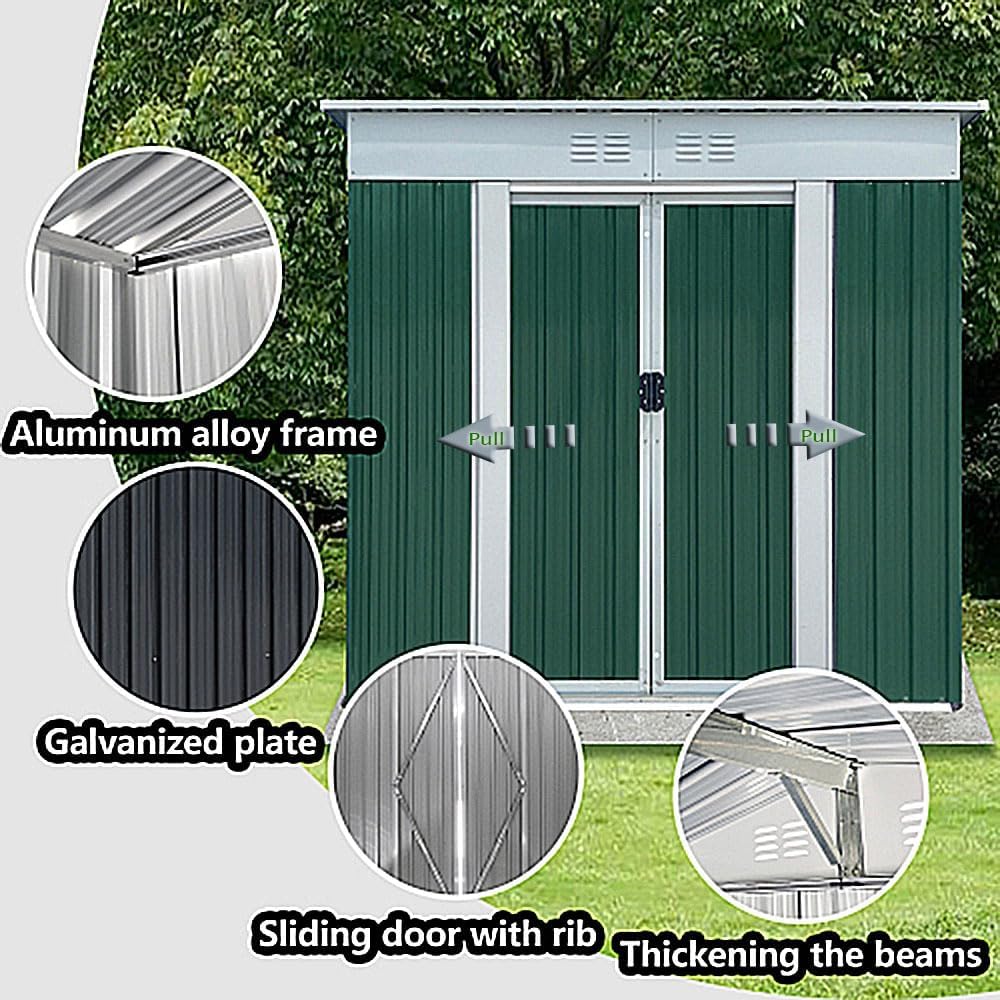 Outdoor Vertical Metal Storage Shed 5 x 3 Feet, Corrosion Resistant Steel with Sliding Door Suitable for Garden Bike, Tool Metal Storage Shed （Green）