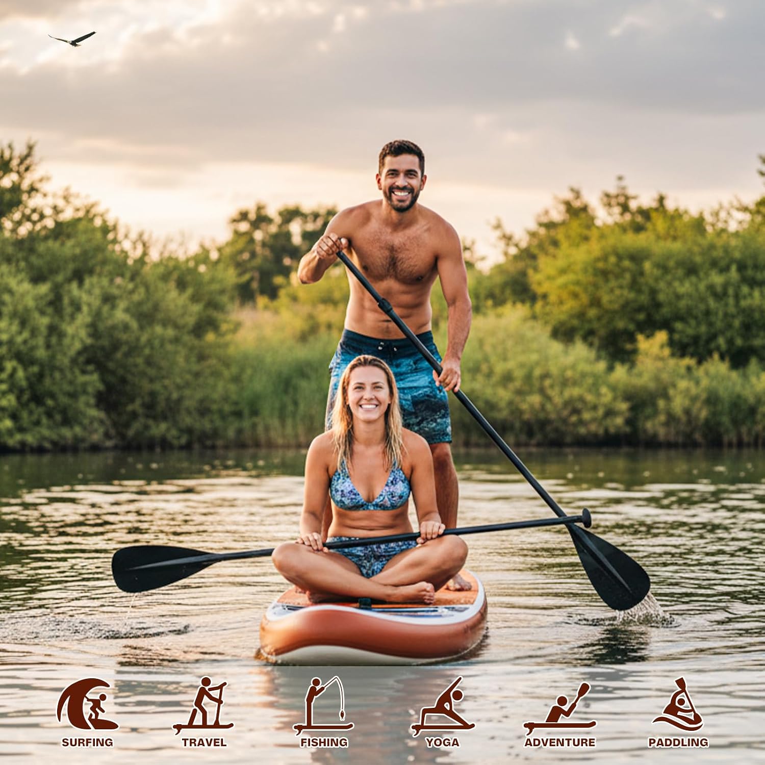 FEATH-R-LITE Inflatable Paddle Board Stand Up Paddleboards for Adults SUP with Premium Accessories Pump, Adjustable Paddle, Leash, Three Fins, Backpack
