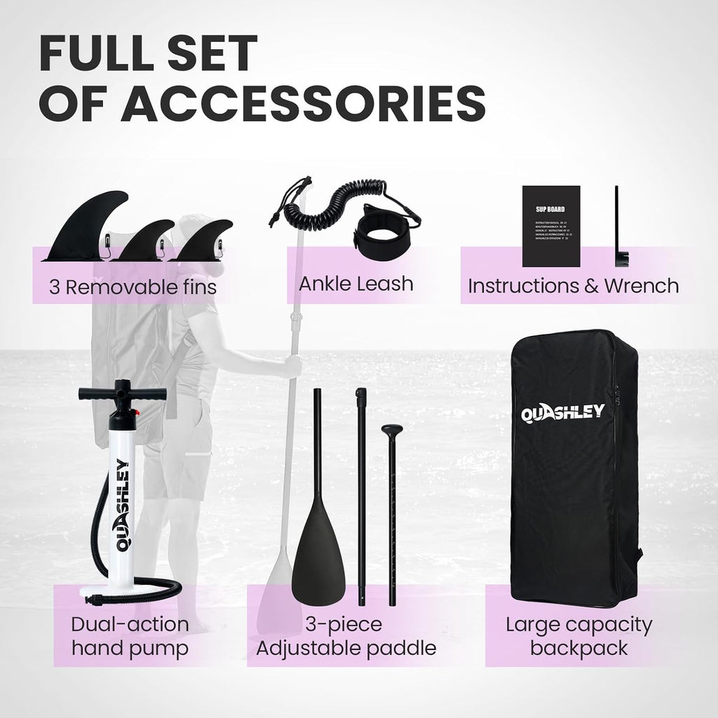 Quashley Inflatable Stand Up Paddle Board,Inflatable Paddleboards 32/34 Inch Wide,All Around SUP for Beginners with Lightweight Paddle,Hand Pump,Backpack,Leash,Durable & Portable iSUP Board