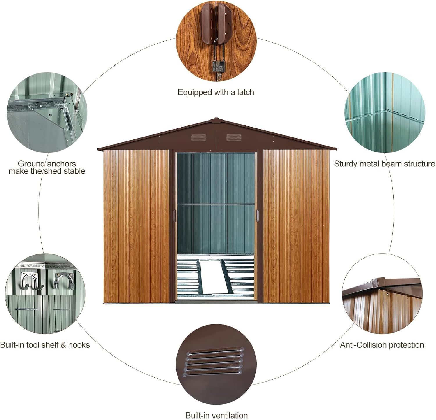 10 x 8 FT Outdoor Storage Shed, Metal Garden Shed with Floor Frame, Large Tool Shed Outdoor Storage with Lockable Sliding Doors & Air Vents, Storage House Waterproof for Backyard, Lawn, Coffee