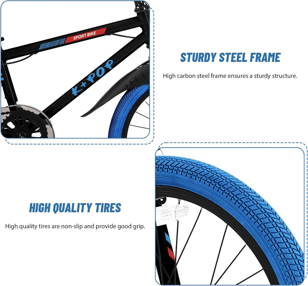 20 Inch Kids Bike BMX Style Bike, Girls Boys Bikes Ages 8-12, Single Speed Kids Bicycle for Boys Girls, Lightweight Boys Bike with Adjustable Seat, Multiple Colors