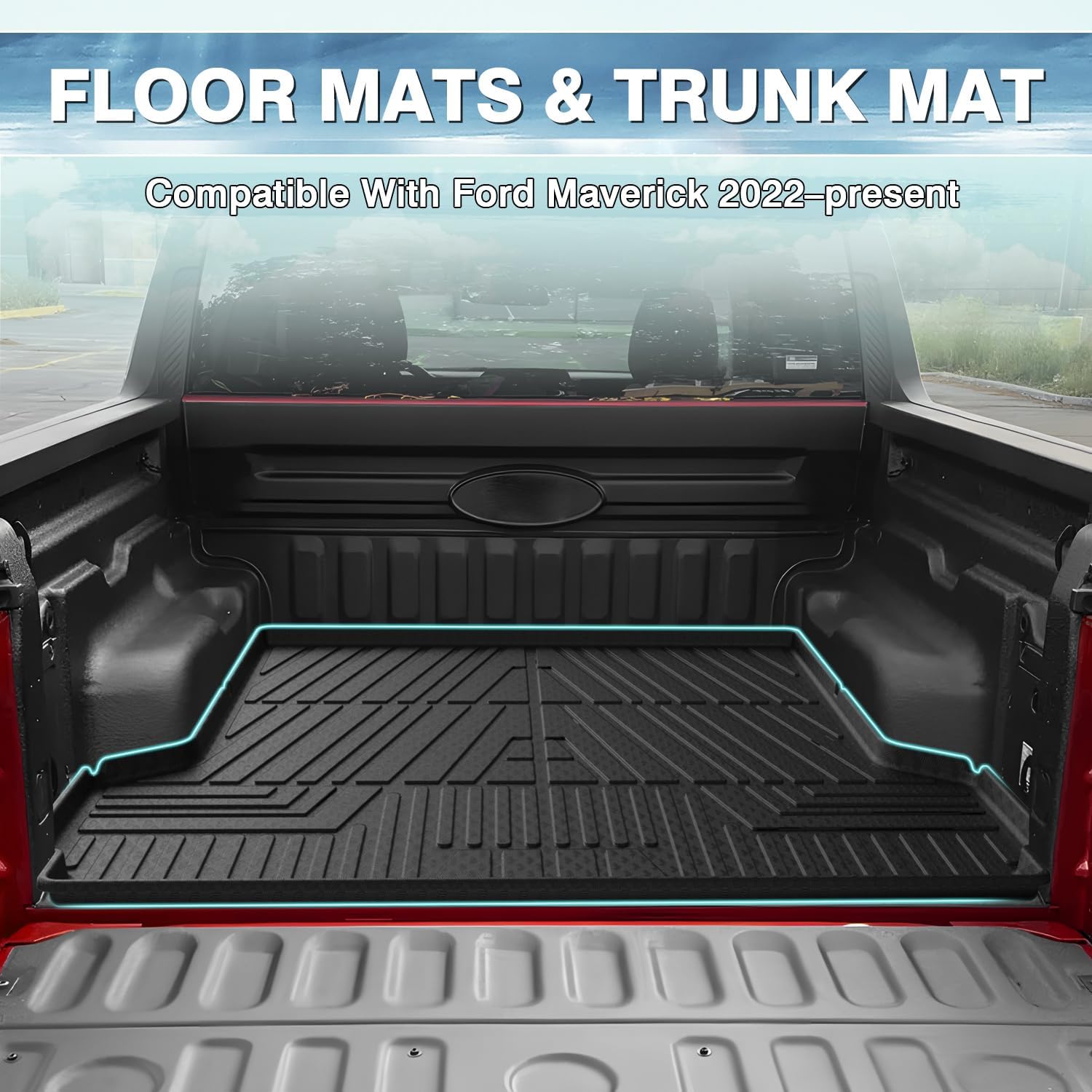 Mixsuper Floor Mats Bed Mat for Ford Maverick 2026 2025 2024-2022 (Not fit Hybrid), All Weather 2 Row Foor Liners & Truck Bed Liner Maverick Accessories Set Black