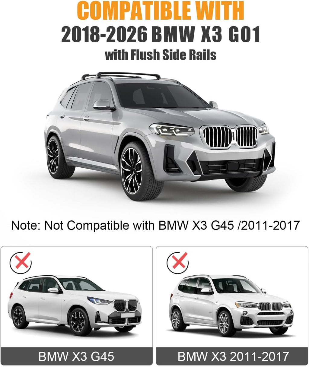 KINGGERI 330lb Lockable Roof Rack Cross Bars Compatible with BMW X3 G01 2018-2026 with Flush Side Rails, Heavy Duty Rooftop Aluminum Roof Rails Crossbars Cargo Anti-Theft Luggage Accessories