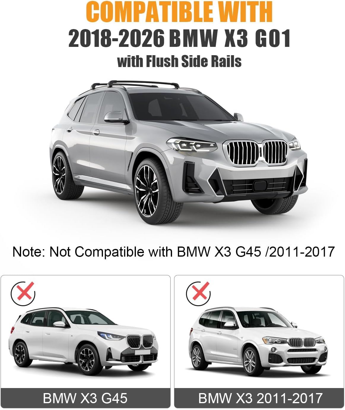KINGGERI 330lb Lockable Roof Rack Cross Bars Compatible with BMW X3 G01 2018-2026 with Flush Side Rails, Heavy Duty Rooftop Aluminum Roof Rails Crossbars Cargo Anti-Theft Luggage Accessories