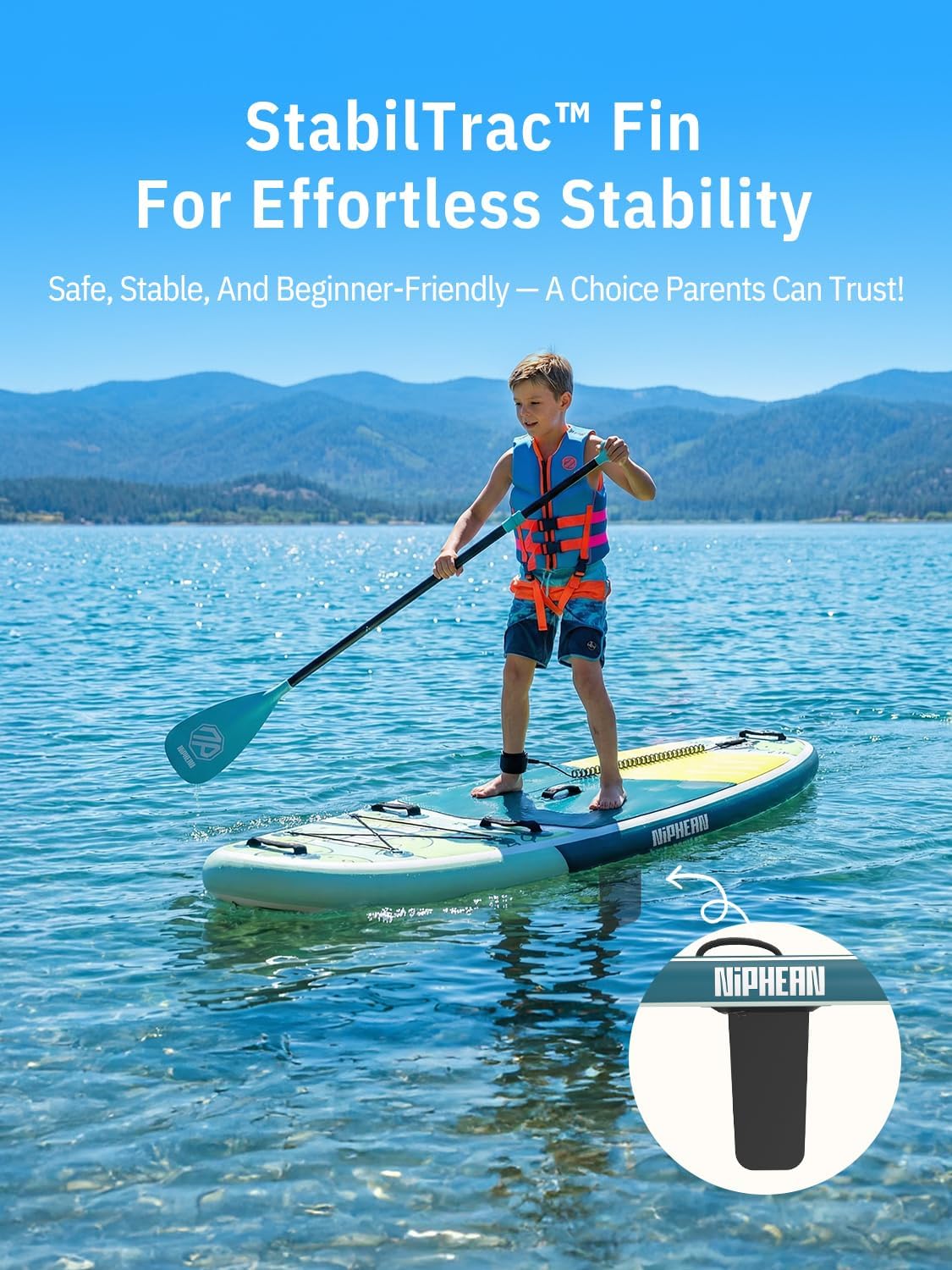 Niphean (Extra Large) Inflatable Paddle Board, SUP for 2+1 People/Family 500lbs Capacity Stand Up Paddle Board with SUP Accessories, StabilTrac Fin Non-Slip Paddleboard for Adults