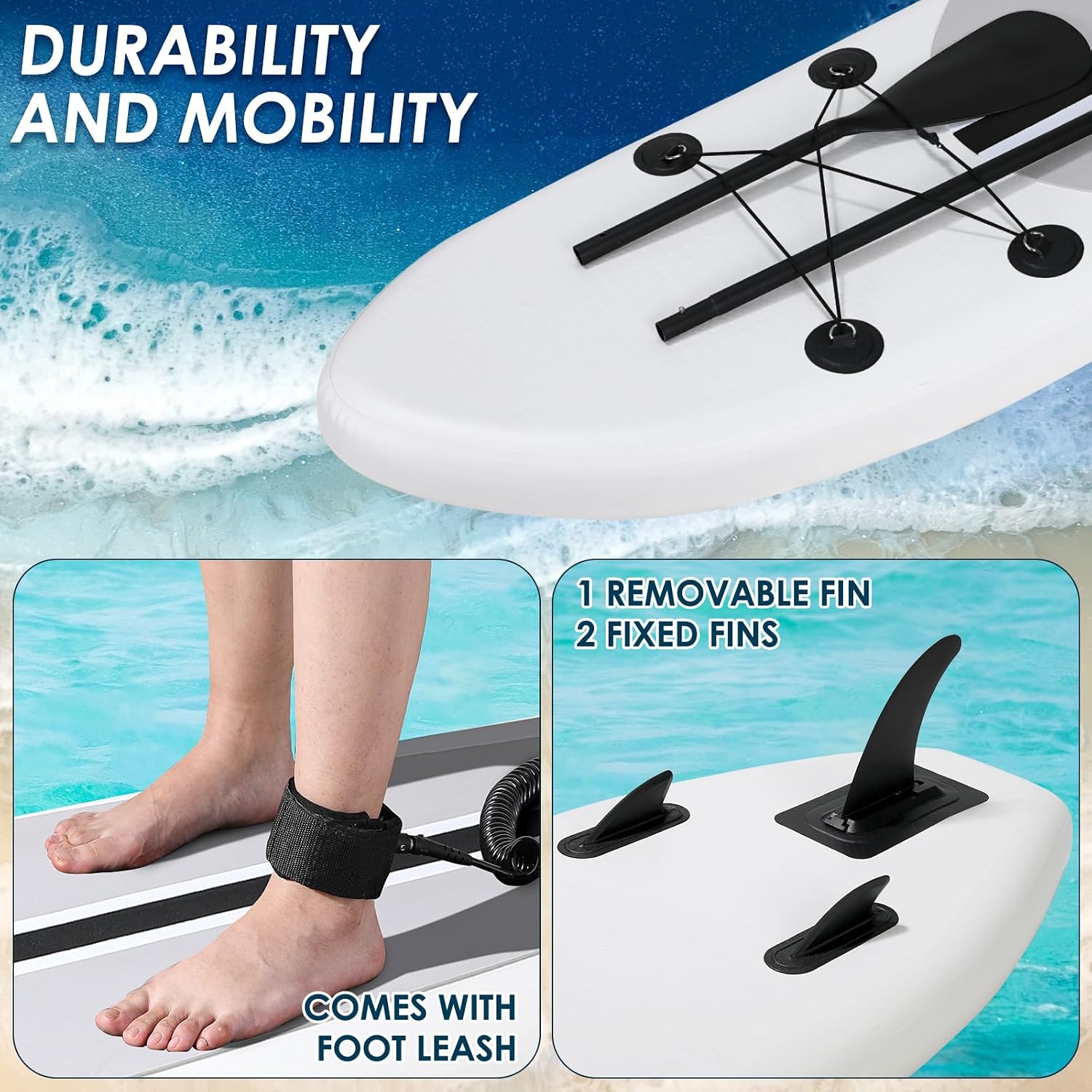 TLSUNNY 12FT Inflatable Stand Up Paddle Board, 3 Fins Paddleboard with Full SUP Accessories for All Skill Levels, Portable Two-Way Hand Pump and Carry Bag, 400LBS