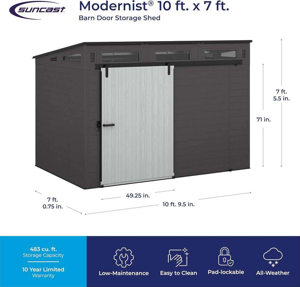 Modernist® 10 ft. x 7 ft. Barn Door Storage Shed, Made in The USA