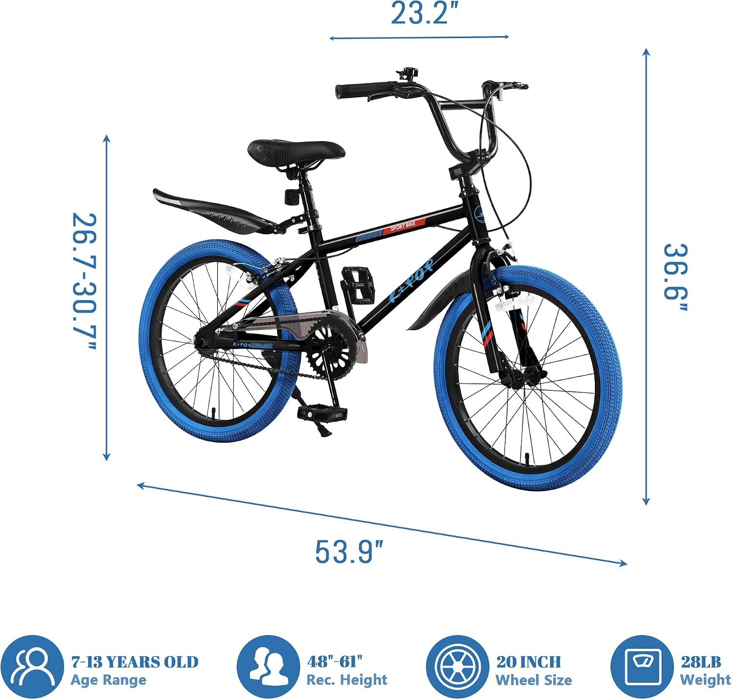 20 Inch Kids Bike BMX Style Bike, Girls Boys Bikes Ages 8-12, Single Speed Kids Bicycle for Boys Girls, Lightweight Boys Bike with Adjustable Seat, Multiple Colors