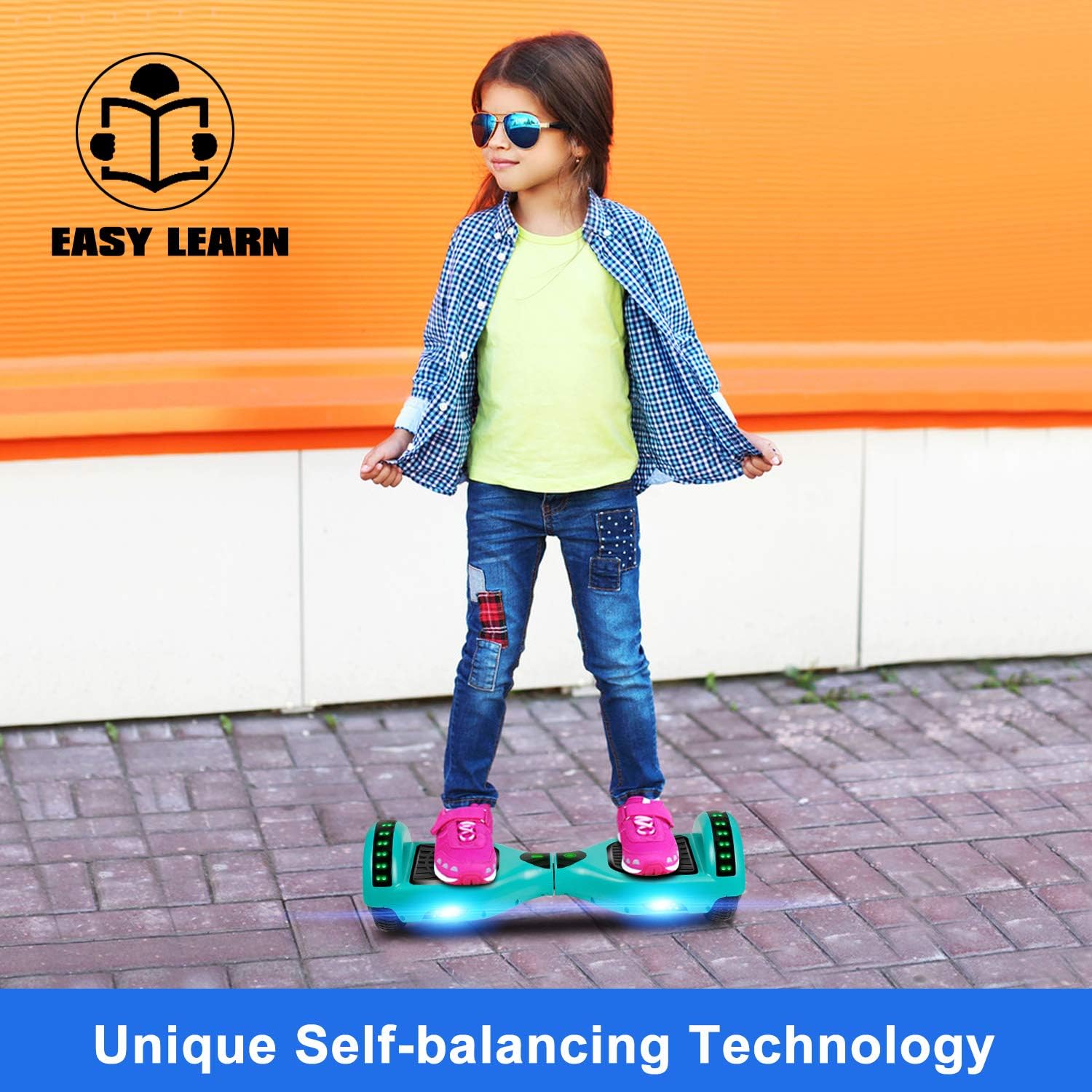 LIEAGLE Hoverboard, 6.5' Self Balancing Scooter Hover Board with Bluetooth Wheels LED Lights for Kids Adults