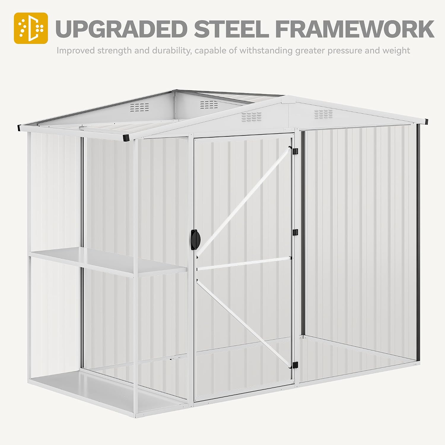 DWVO Outdoor Storage Shed 8x4FT with Rack, Metal Garden Shed with Storage Shelves, Bike Storage Tool Cabinet Box for Lawn Backyard Patio Use, Dark Gray