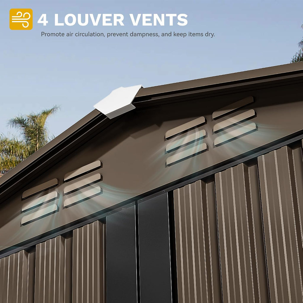 DWVO 6x4ft Outdoor Storage Shed, Lockable Metal Tool Storage Sheds, Waterproof Garden Sheds with Vents for Backyard, Patio, Garage, Lawn, Brown