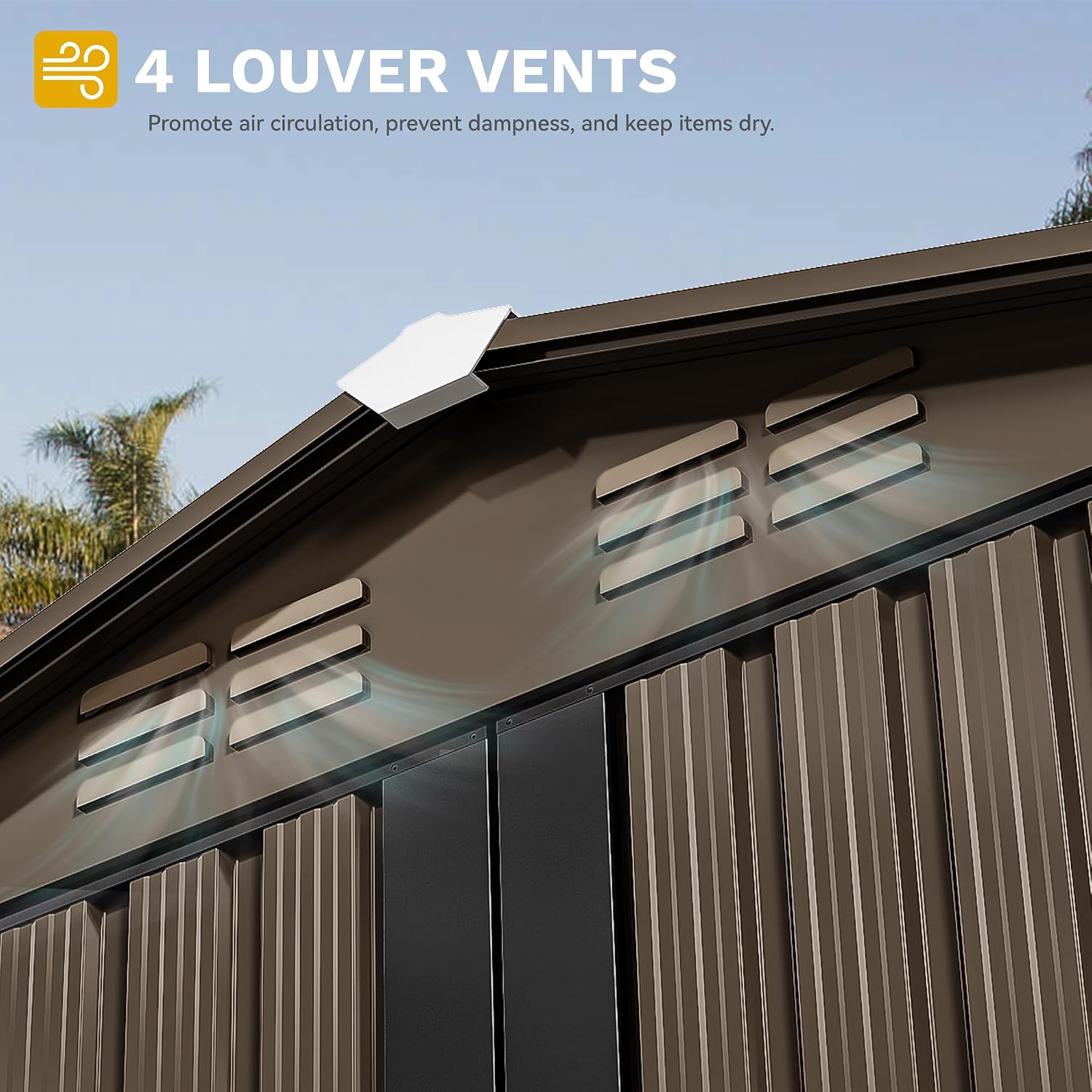 DWVO 6x4ft Outdoor Storage Shed, Lockable Metal Tool Storage Sheds, Waterproof Garden Sheds with Vents for Backyard, Patio, Garage, Lawn, Brown