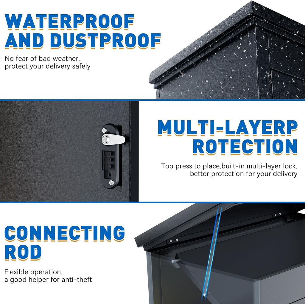 Package Delivery Boxes for Outside, Extra Large Parcel Drop Boxes with Secure Storage, Anti-Theft Galvanized Steel,Waterproof Package Delivery Box for Outdoor Porch (20.86''L x 16.53''W x 51''H)