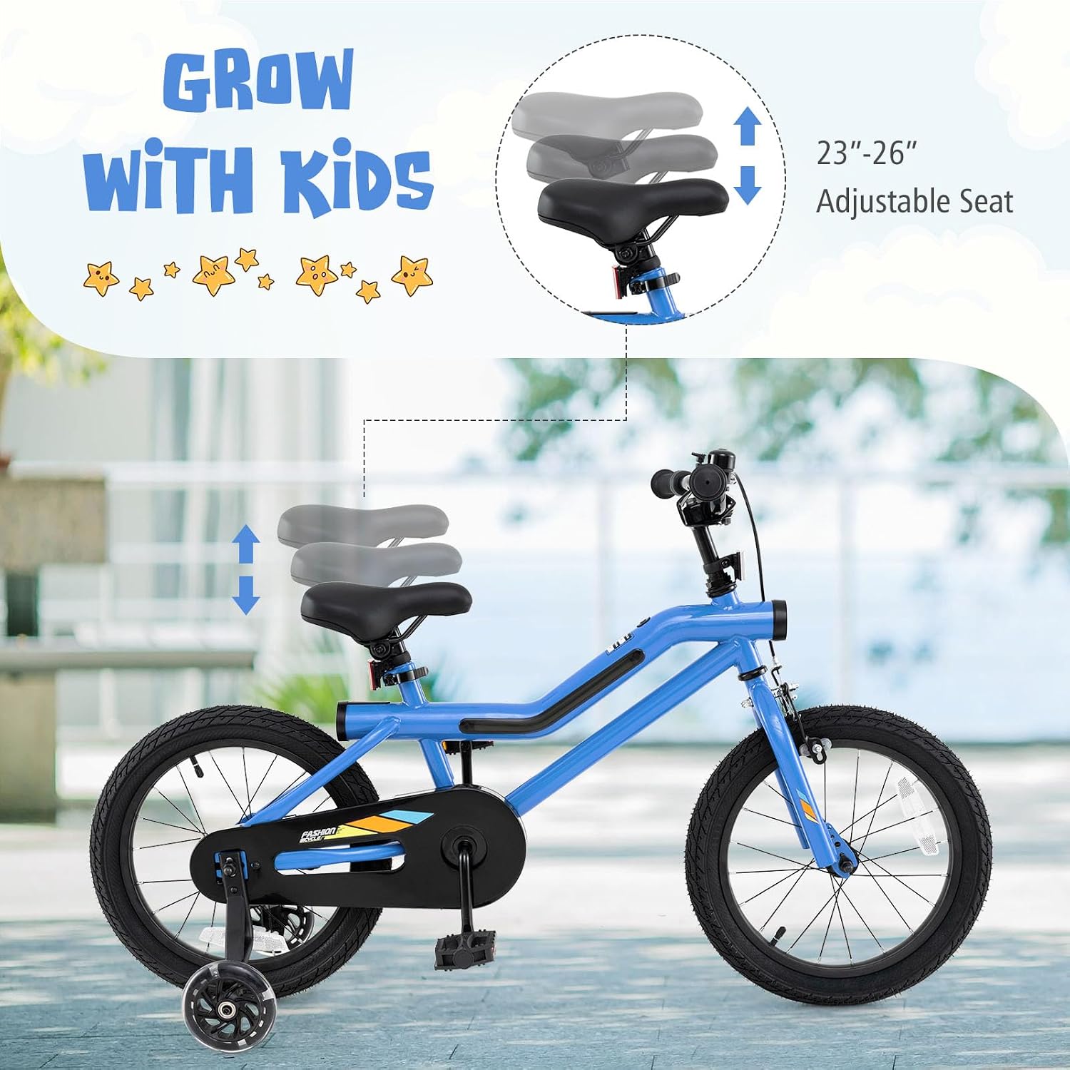 BABY JOY Lighted Kids Bike, 16 18 Inch Children Bicycle with 7-Mode LED Lighted Frame, Headlight, Flash Training Wheels, Dual-Brake, 95% Pre-Assembled, Girls Boys Bike for 4-8 Years