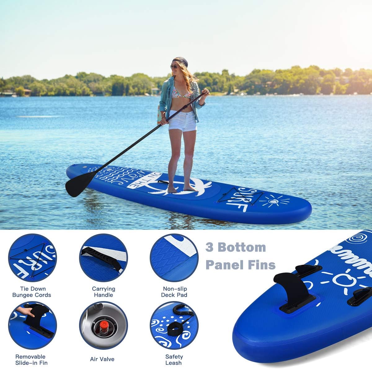 Goplus 9.8'/10'/11' Inflatable Stand Up Paddle Board, 6.5' Thick SUP with Premium Accessories and Carry Bag, Wide Stance, Bottom Fin for Paddling, Surf Control, Non-Slip Deck, for Youth and Adult