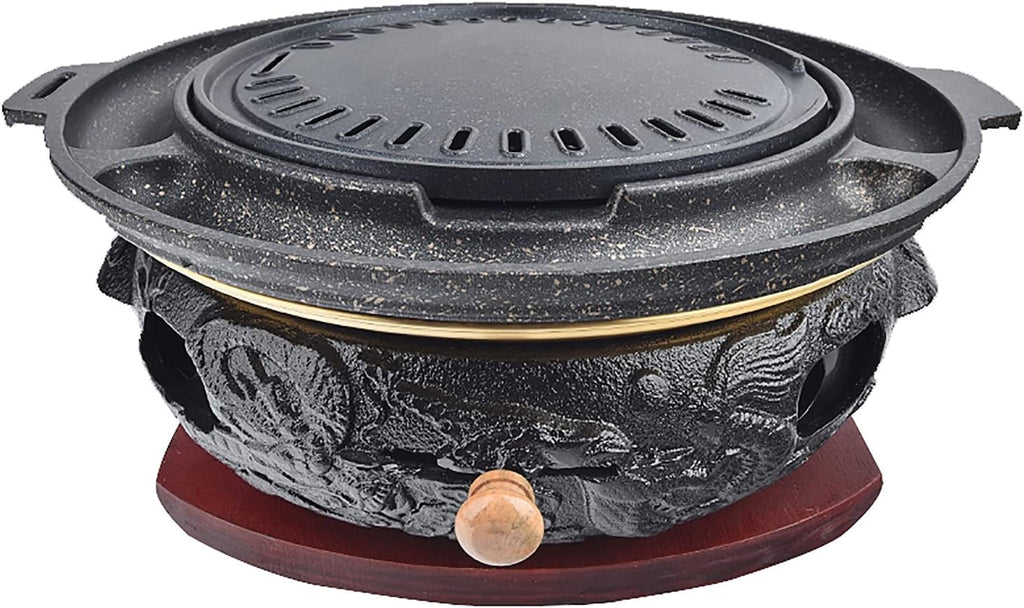 BBQ Barbeque Barbecue Grill, BBQ, Top Korean Smokeless Charcoal Dragon Pattern Cast Iron Grill, Maifan Stone Baking Pan, 18 Styles (Color : P)