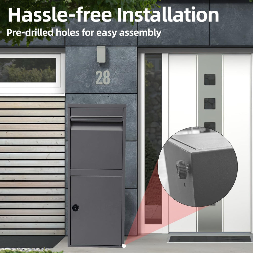 Gray Outdoor Storage Box, Heavy Duty steel Anti Theft Package Delivery Box, Parcel Box with Combination Lock, Suitable for Curbside or Porch Package Drop