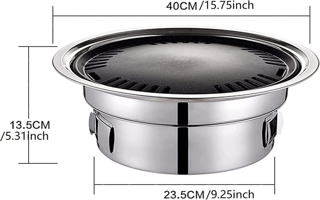 Portable Table Grill, Korean Style BBQ Grill, Stainless Steel BBQ Grill Stove Outdoor Camping Cooker, Charcoal Grill BBQ, Round Barbecue Grill, Indoor&Outdoor Grill BBQ,15.75inch