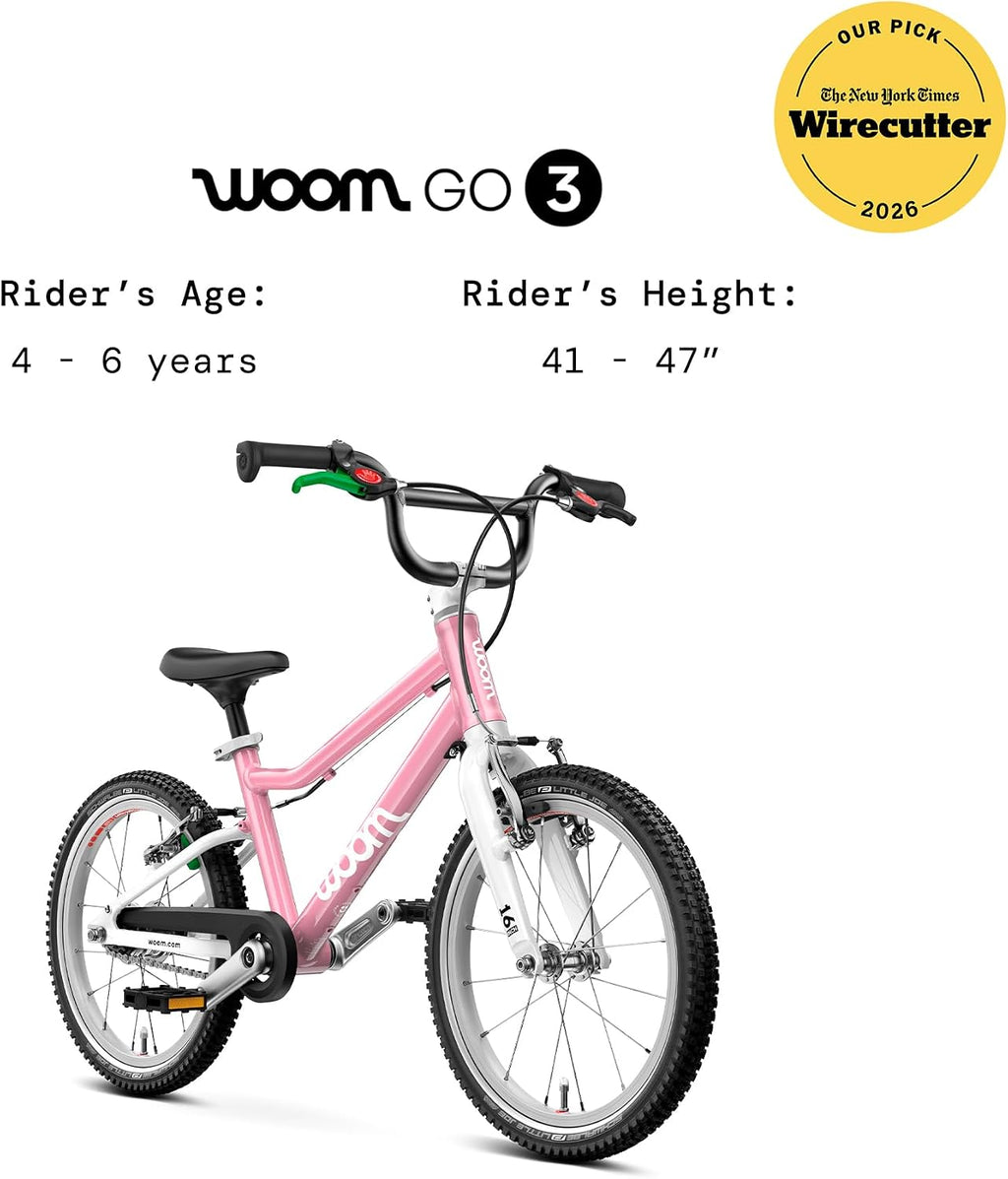 woom GO 3 / GO 3 AUTOMAGIC Kids' Bike, 16-Inch Lightweight Bicycle for Ages 4–6, Handbrakes, Steering Limiter, Chainguard, Boys & Girls