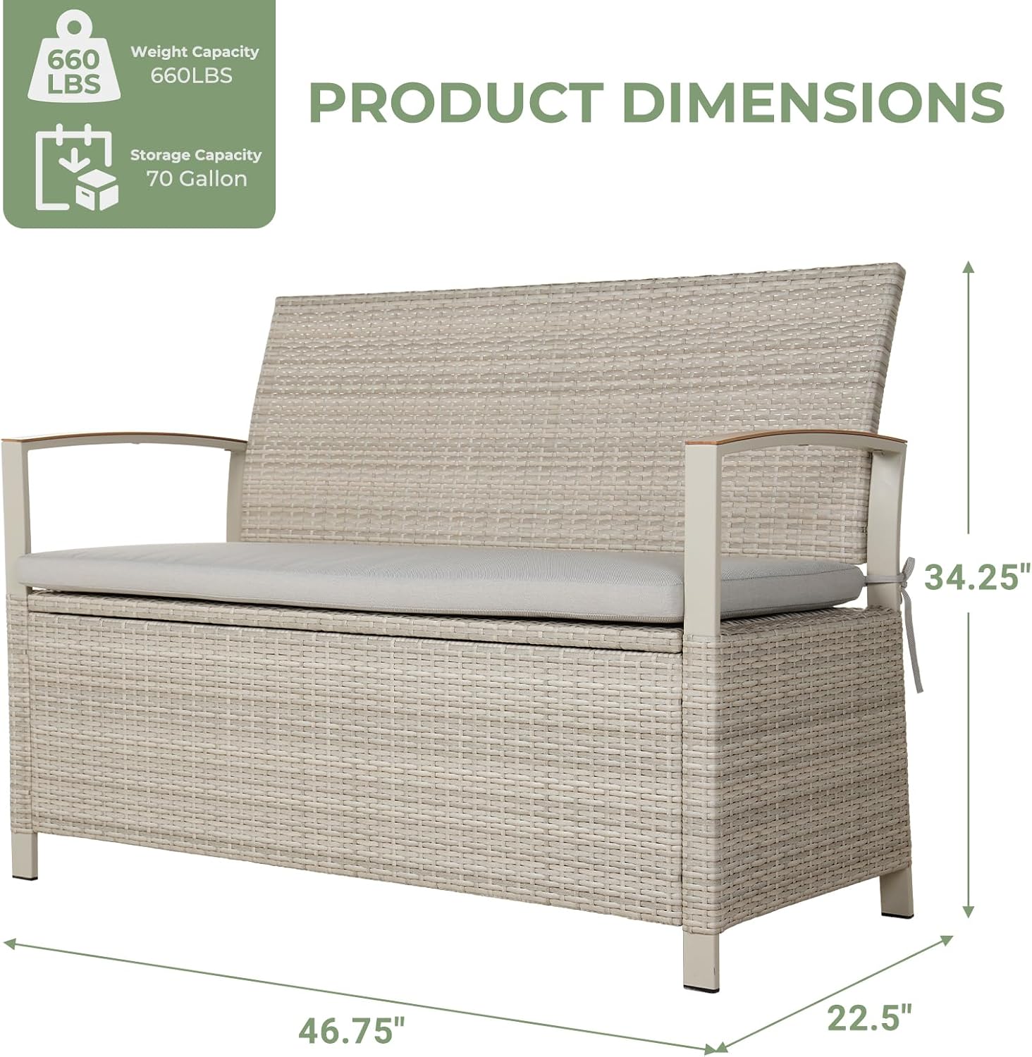 Grand patio Outdoor Storage Bench Deck Box with Olefin Cushion, Wicker Deck Box with Water Resistant Bag, Outdoor Seating for Front Porch, Store Garden Tools and Pool Storage (Warm Gray)