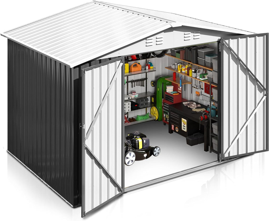 AirWire 6x8 FT Outdoor Storage Shed, Garden Shed with Updated Frame Structure and Lockable Doors, Metal Tool Sheds for Backyard Garden Patio Lawn, White
