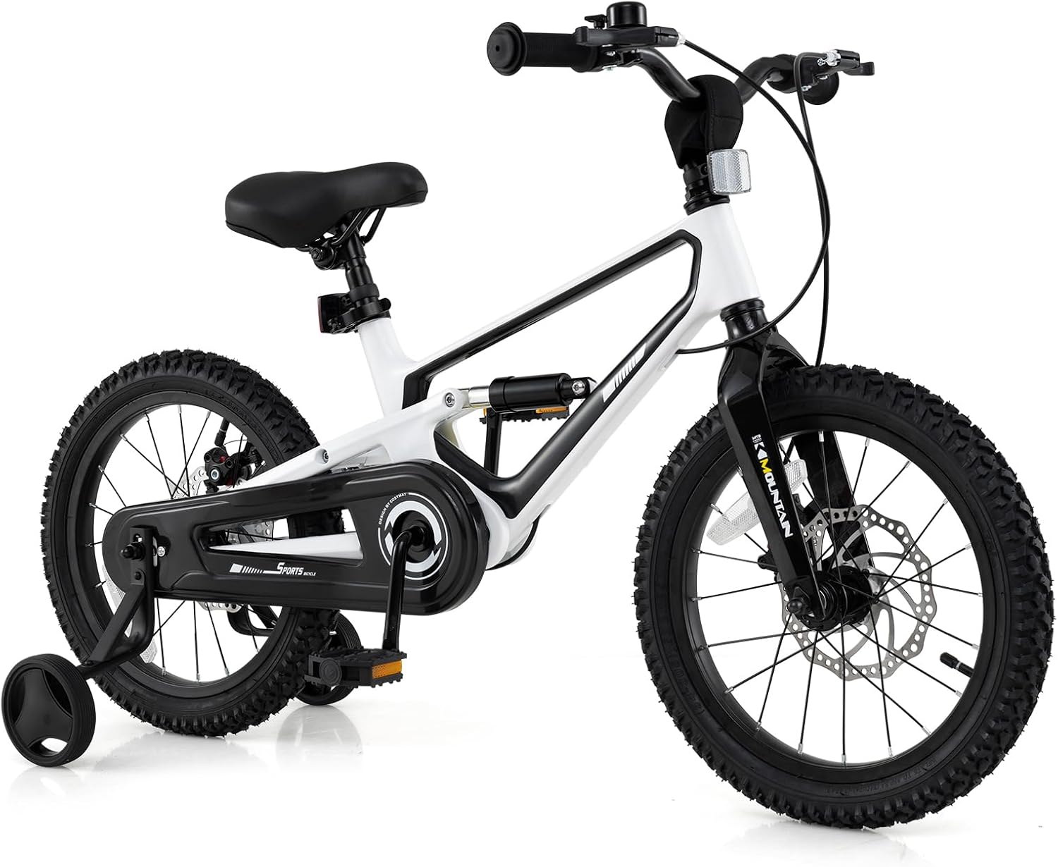 BABY JOY Kids Bike, 16' Magnesium Sporty Bicycle with Dual Disc Brakes, Removable Training Wheels, Body Suspension, Adjustable Handlebar & Saddle, Girls Boys Bike