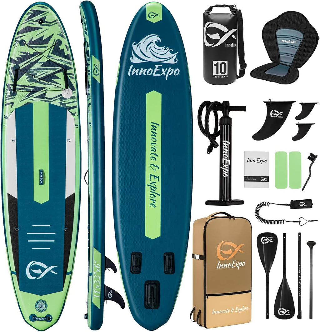 InnoExpo 11' Inflatable Stand Up Paddle Boards with Premium Accessories, Wide Stable SUP Paddle Board Design, Non-Slip Comfort Deck for Youth & Adults