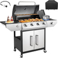 Kendane 4-Burner Propane Gas BBQ Grill with Side Burner, Barbecue Gas Grill with Enameled Cast Iron Grates for Outdoor Patio Garden Barbecue, 53,000 BTU, with Stainless Steel Grill Cover
