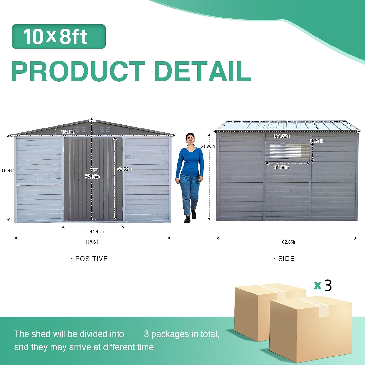 10x8 FT Wood Storage Shed, Outdoor Storage Shed with Lockable Door, Window and Vents, Waterproof Wooden Metal Tool Storage for Garden, Patio, Lawn, Backyard (Gray)