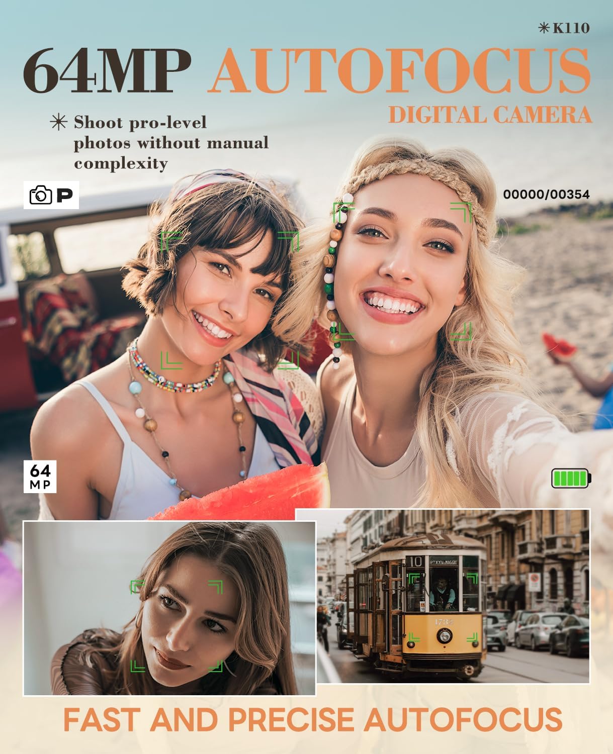 5K 64MP Digital Cameras for Photography - 18X Zoom Autofocus with 180° Flip Screen, 64GB Card & 2 Batteries, Travel Vlogging Camera for YouTube Beginners MC-US-K100C-BS-N5-A-2512
