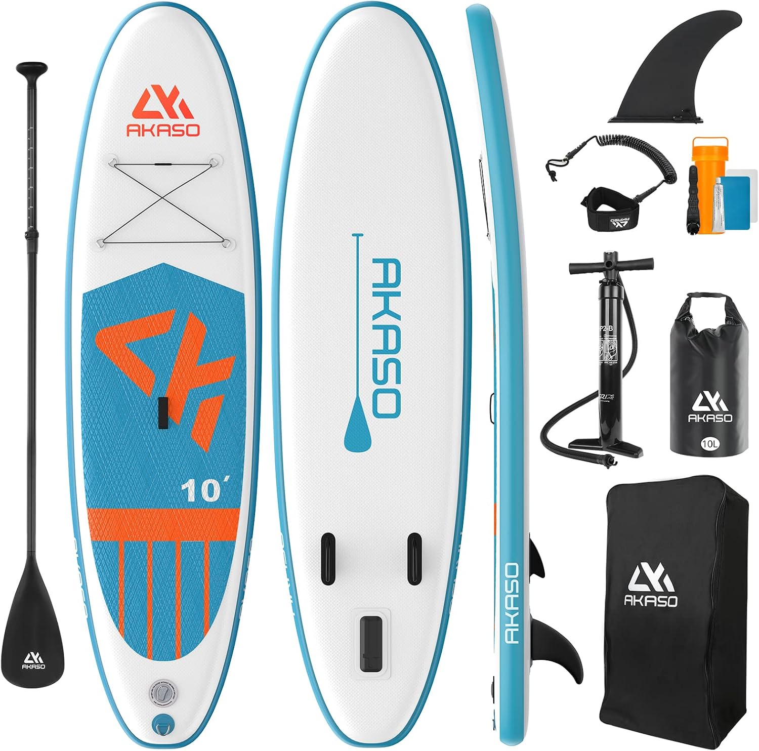 AKASO Inflatable Stand-Up Paddleboard, Yoga SUP with Backpack, Non-Slip Deck, Waterproof Bag, Leash, Floating Paddle and Hand Pump