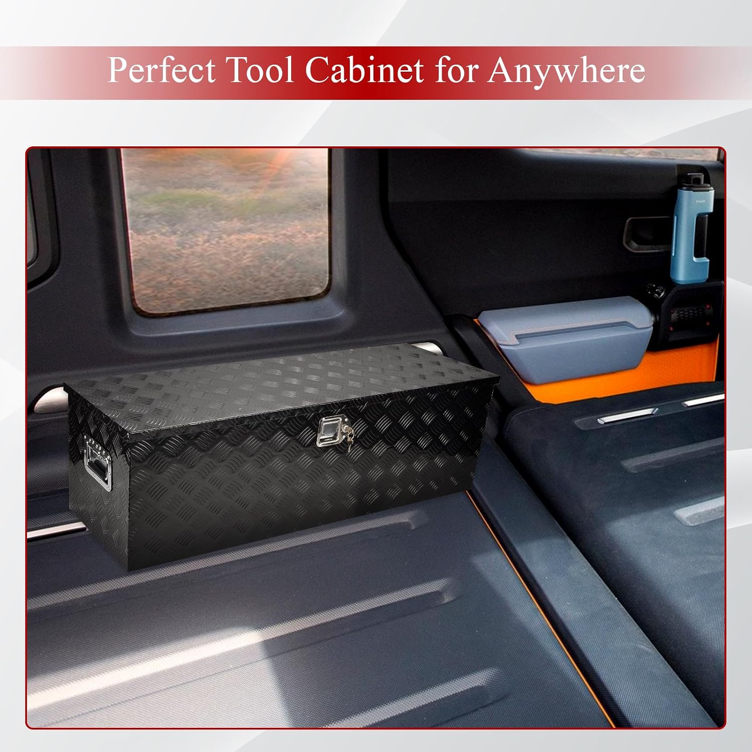 48''Inch Aluminum Truck Tool Box Truck Bed Toolbox Truck Trailer Chest Box Trailer Underbody Storage Organizer Waterproof Square Storage Organizer w/Lock & Keys Black(‎48' Lx15 Wx15 H)