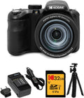 Kodak PIXPRO AZ425 Astro Zoom 20MP Digital Camera with 42x Optical Zoom (Black) Bundle with 32GB SD Card, Battery and Charger, and Tripod (4 Items)